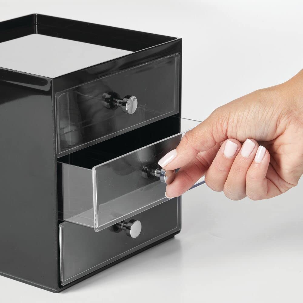 Makeup Organizer Storage Cube with 3 Drawers Black/Clear C81924