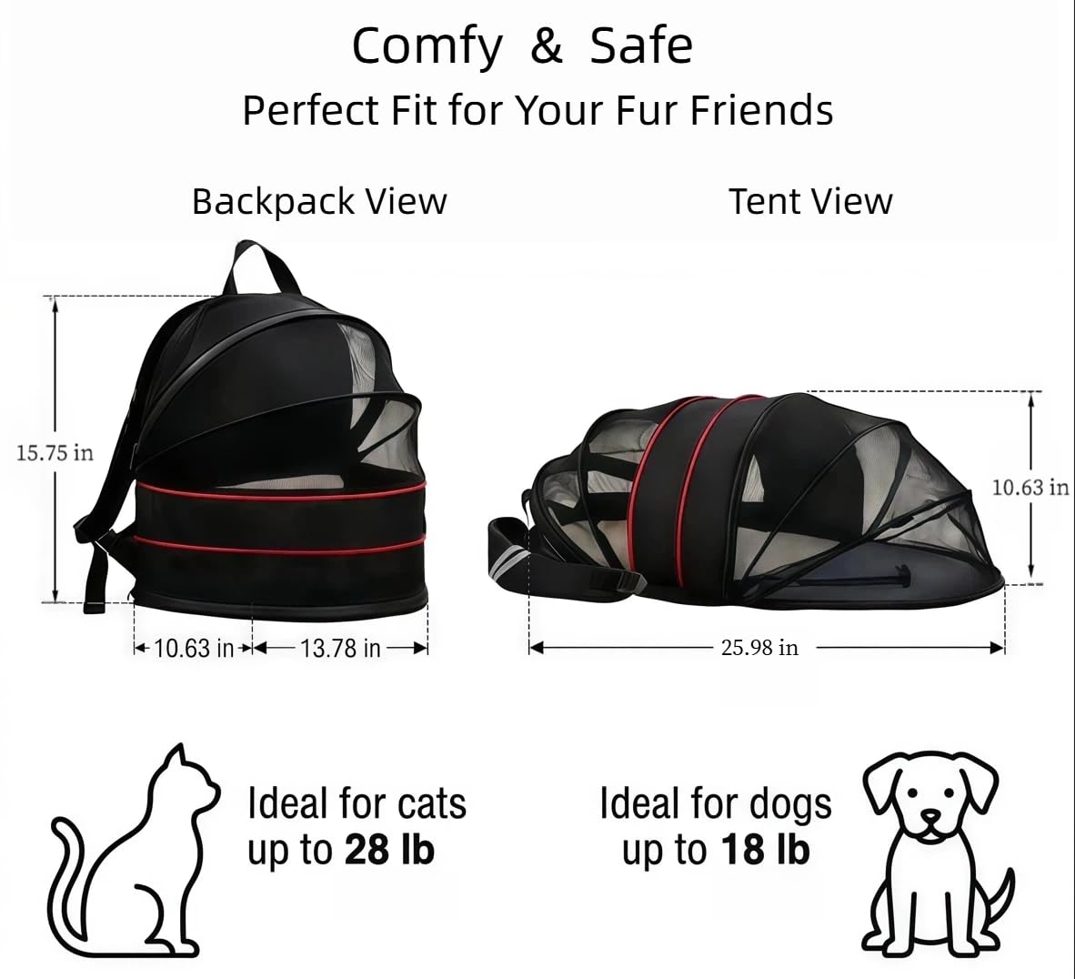 Expandable Dog Backpack Carrier with Breathable Front Opening-Black X99826