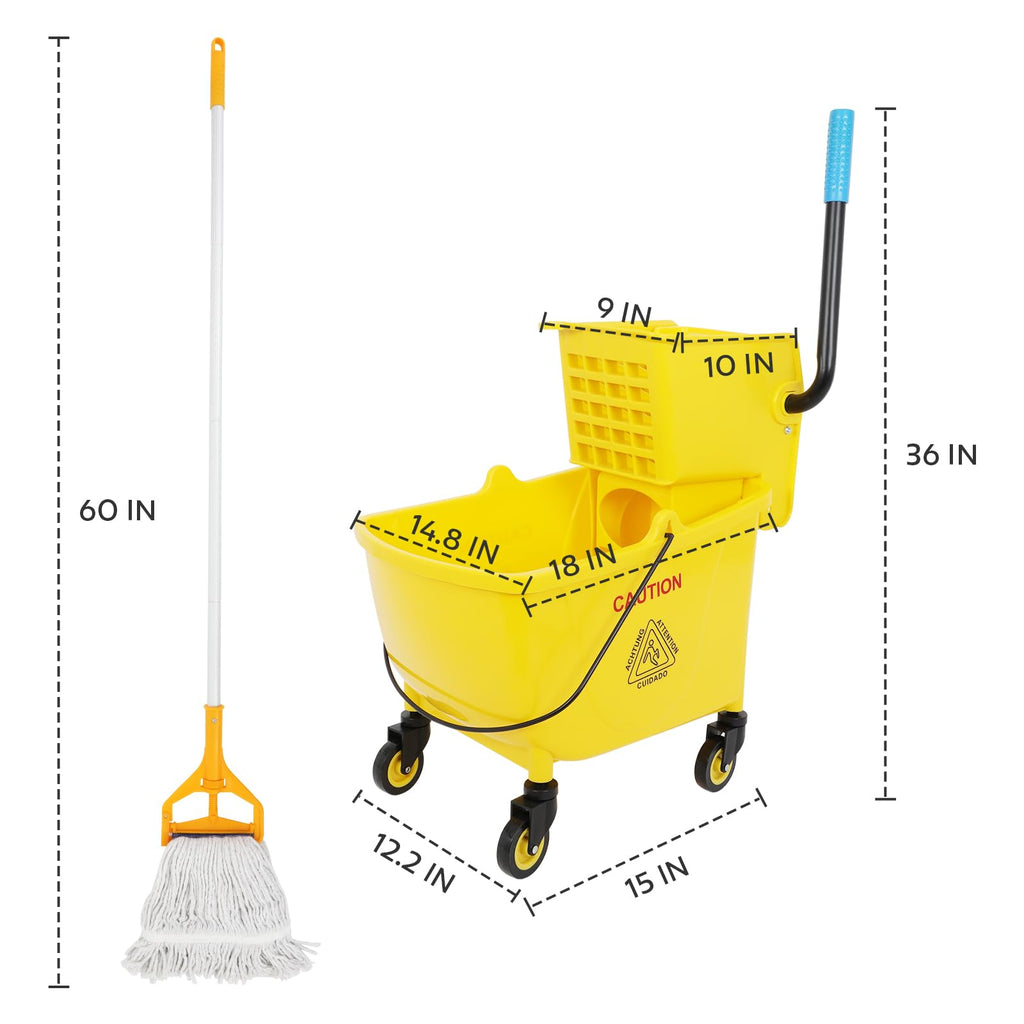 35 Qt Mop Bucket with Side Press Wringer on Wheels W8323