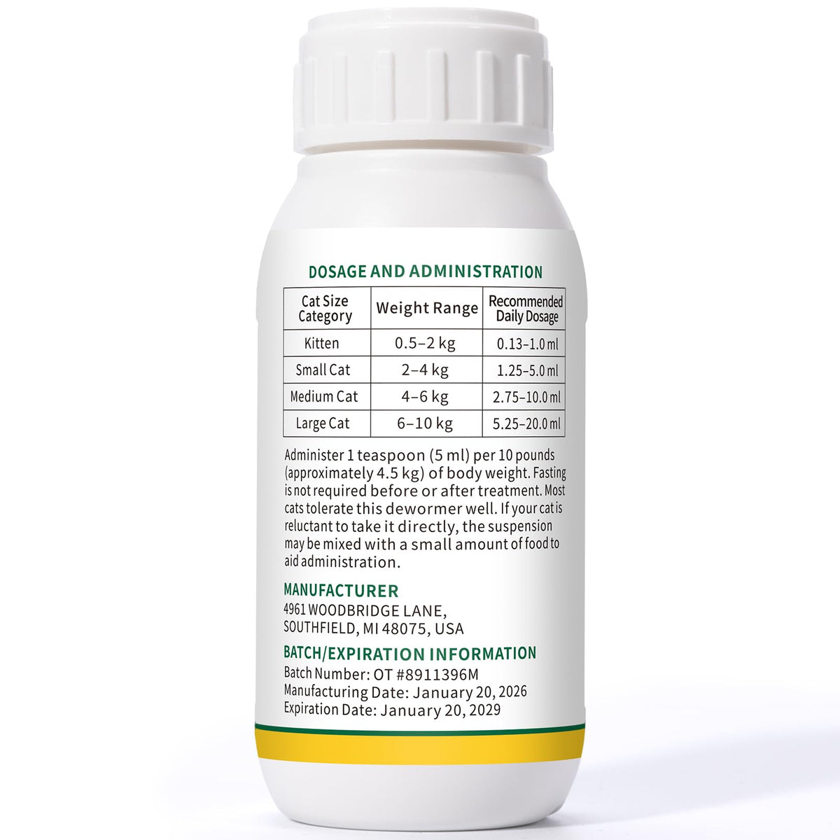 Pyrantel Pamoate Oral Suspension for Cats & Kittens, 100 mL Y2830