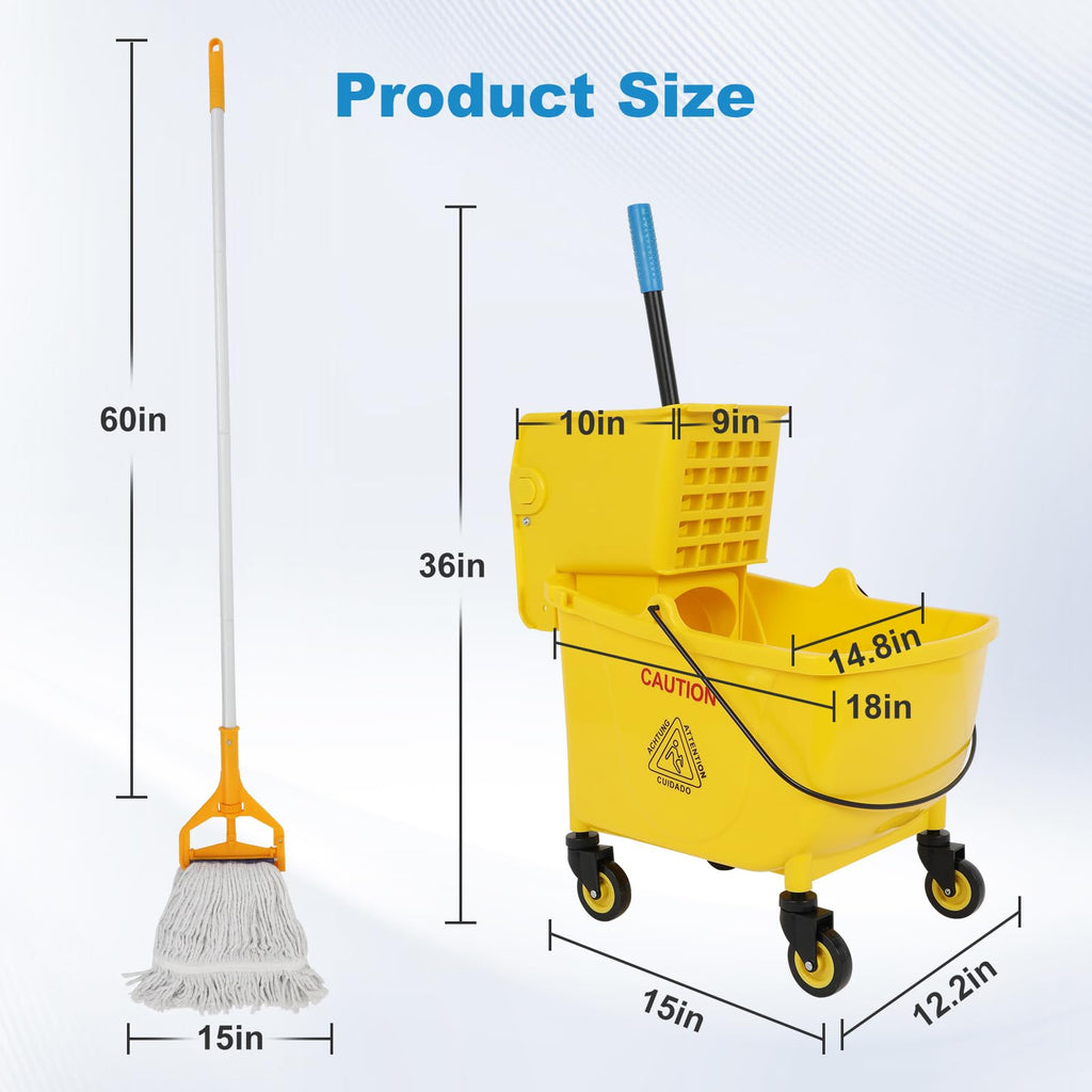 35 Qt Mop Bucket with Side Press Wringer on Wheels W84305