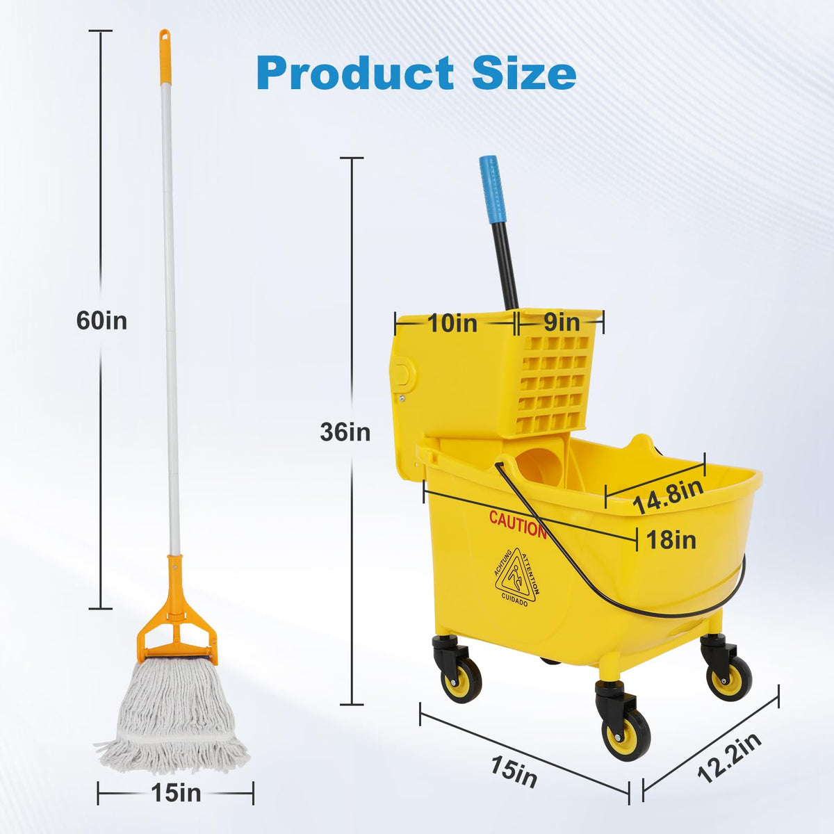 35 Qt Mop Bucket with Side Press Wringer on Wheels W84305
