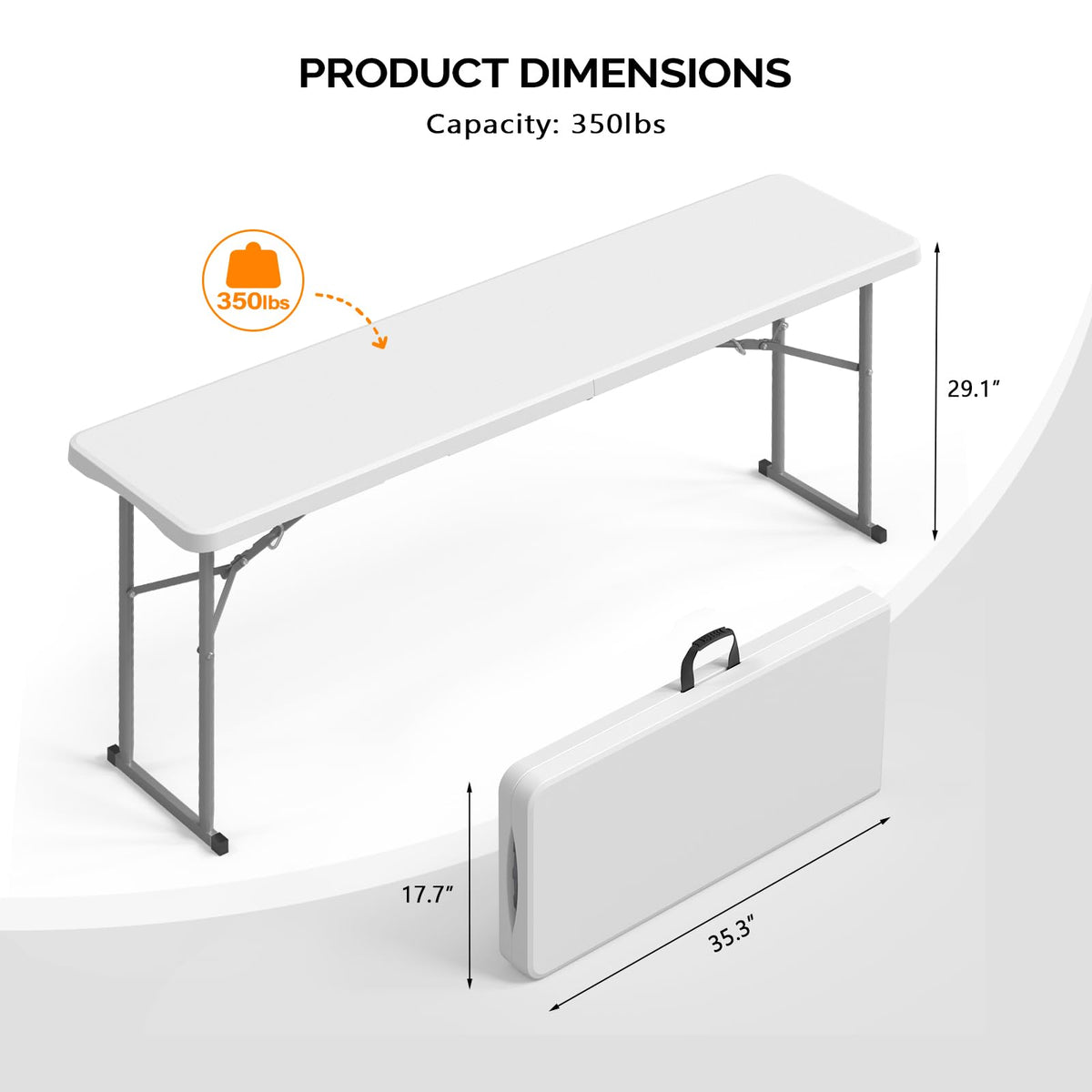 White 6 FT Narrow Folding Table Set of 2 O431