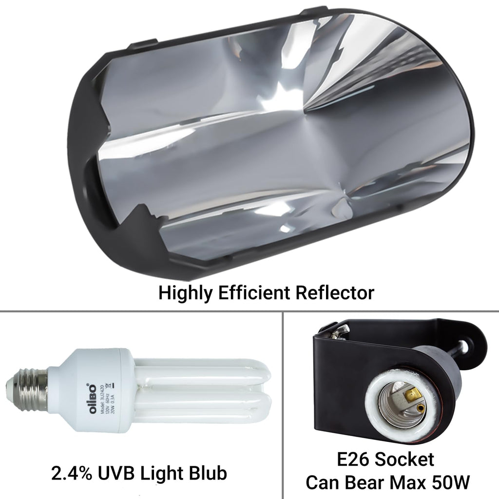Bird Cage Light Fixture Combo Kit, 2.4% UVB UVA 20W Compact Fluorescent Bulb F8883