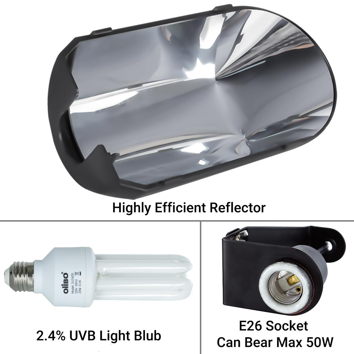 Bird Cage Light Fixture Combo Kit, 2.4% UVB UVA 20W Compact Fluorescent Bulb F8883