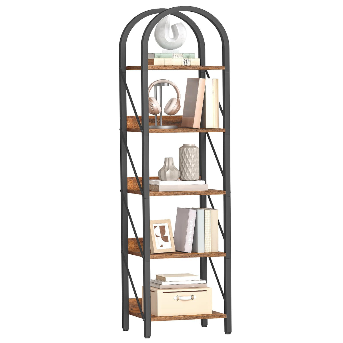 5-Tier Arched Bookshelf with Metal Frame W2035