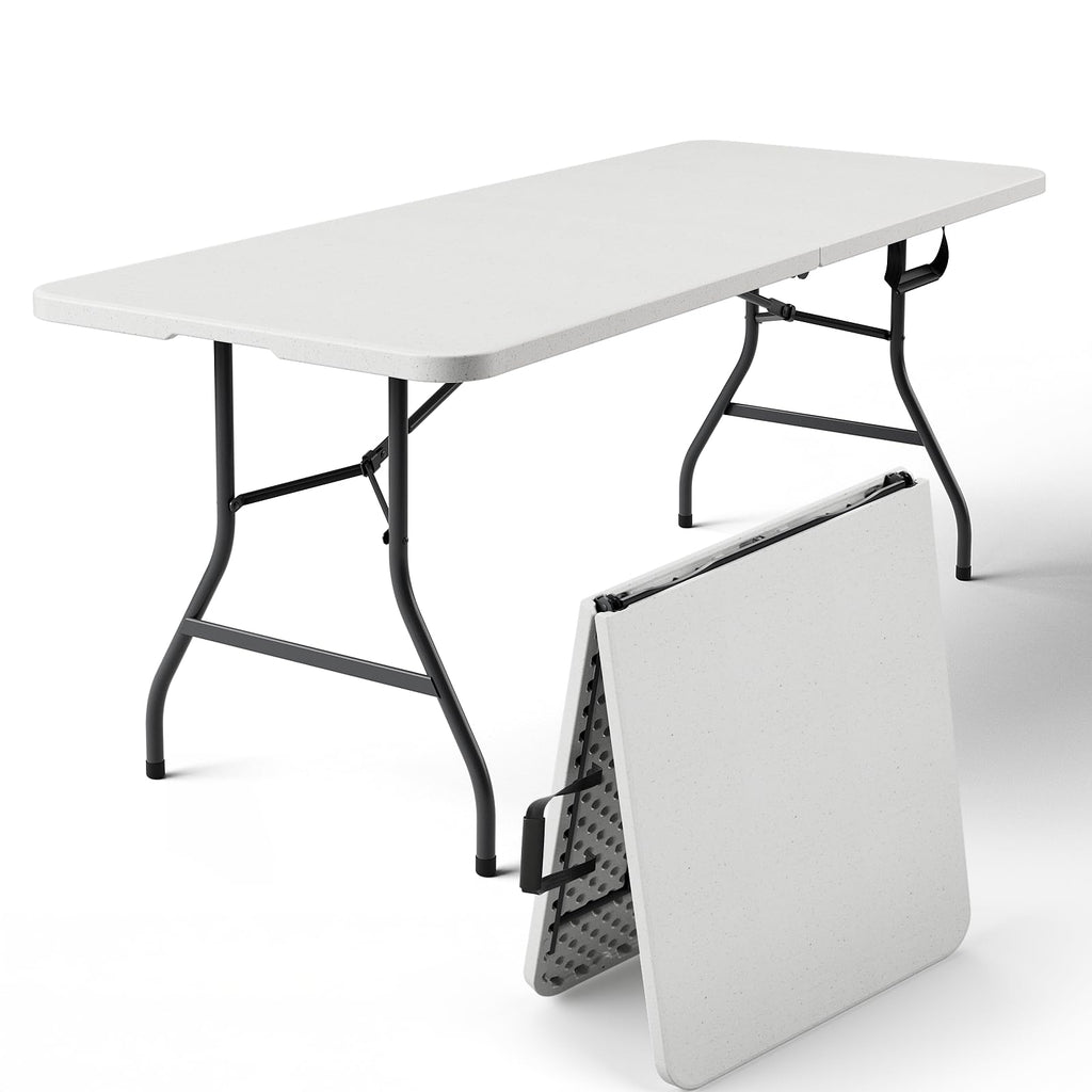 6FT Heavy Duty Plastic Folding Table with Steel Legs White J221139