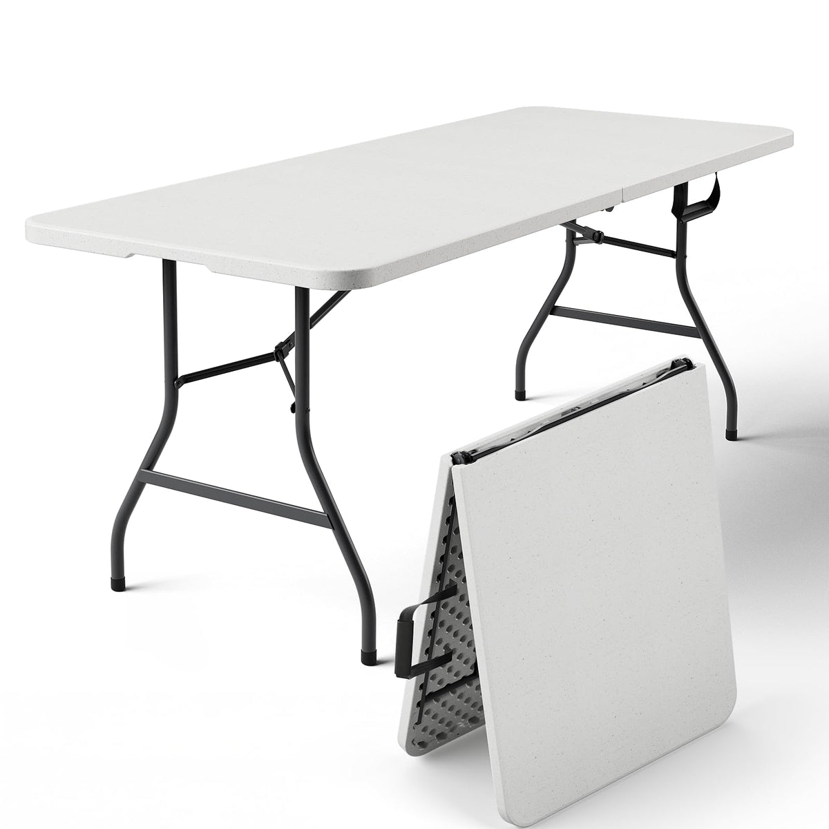 6FT Heavy Duty Plastic Folding Table with Steel Legs White J221139