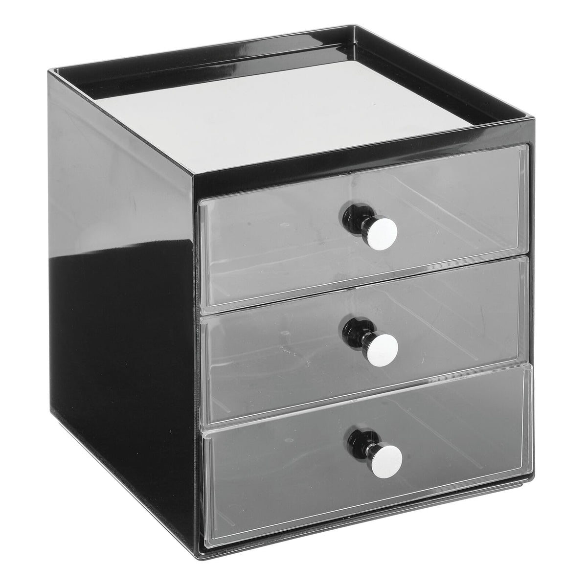 Makeup Organizer Storage Cube with 3 Drawers Black/Clear C81924