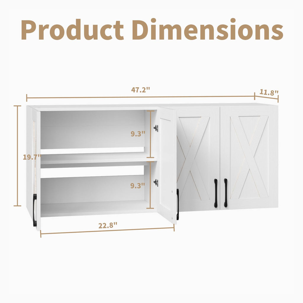 White Wall Mounted Storage Cabinet with 4 Barn Doors Y902578