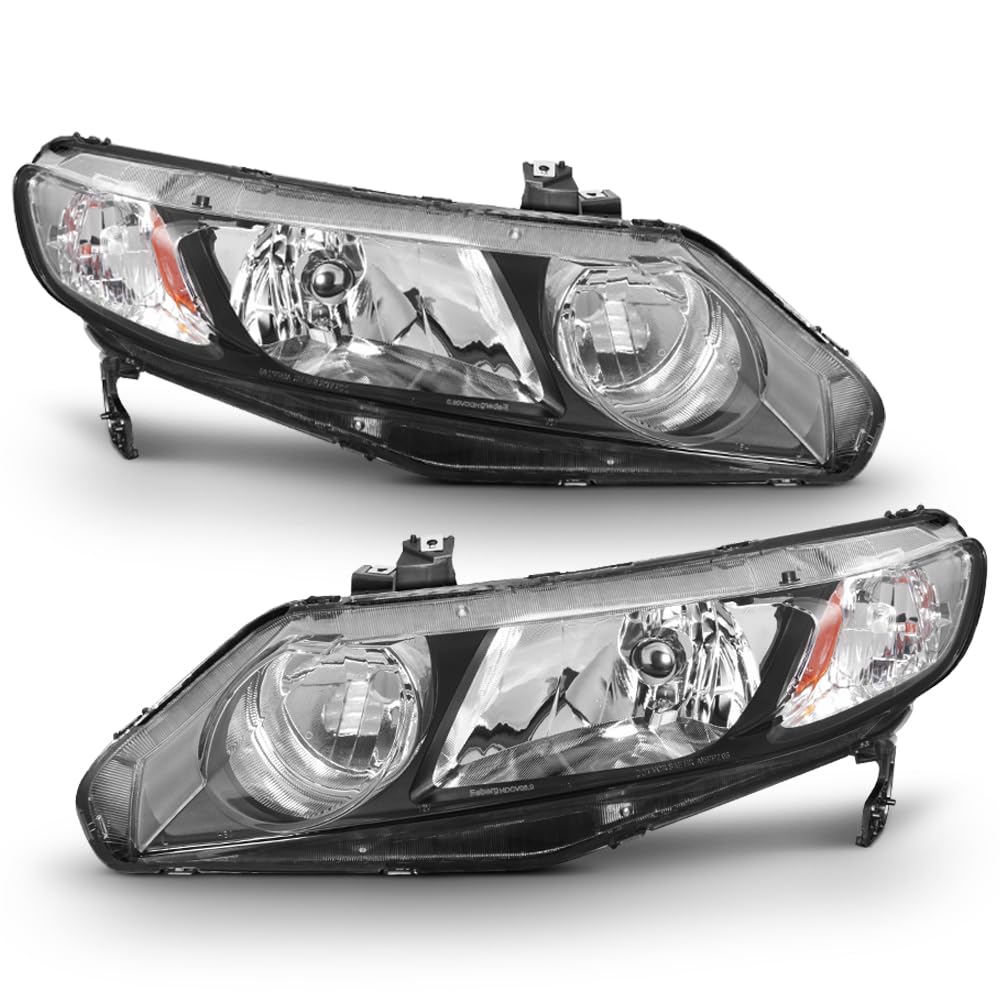 Black Housing Headlights Headlamps Assembly Pair E121121