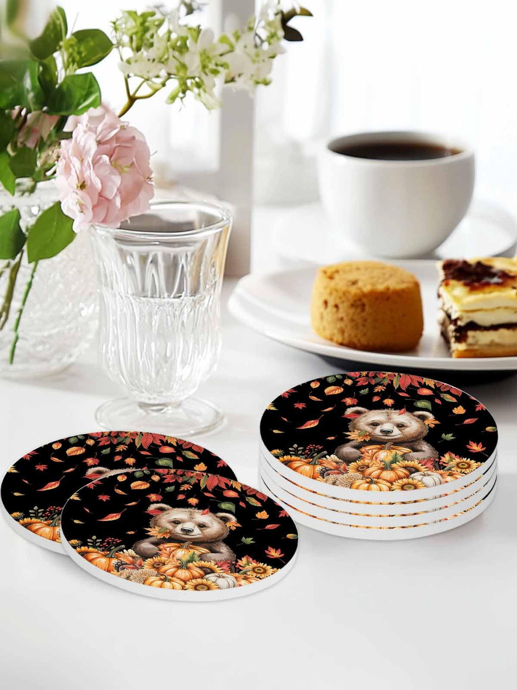 Absorbent Stone Ceramic Coaster with Cork Back, Set of 8 Z53886