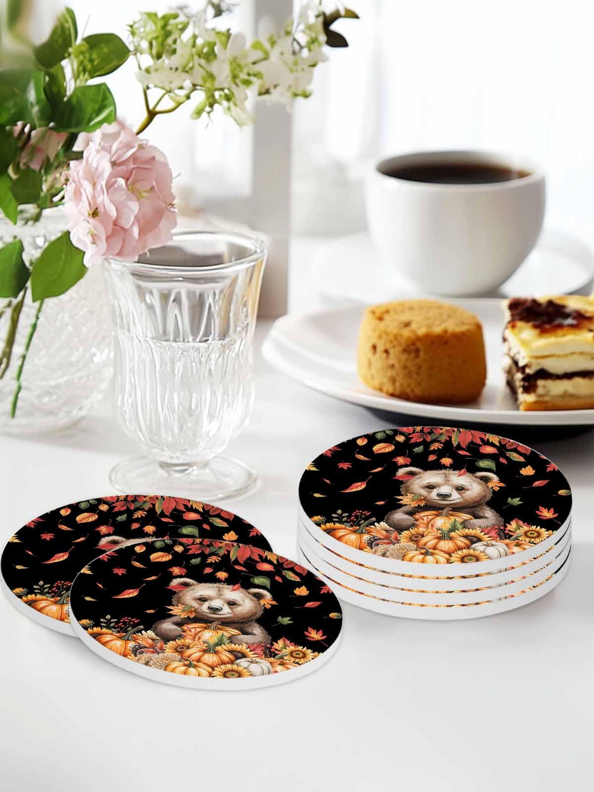 Absorbent Stone Ceramic Coaster with Cork Back, Set of 8 Z53886