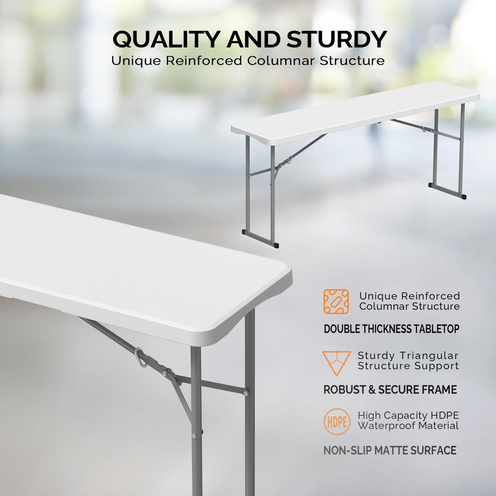 White 6 FT Narrow Folding Table Set of 2 O431