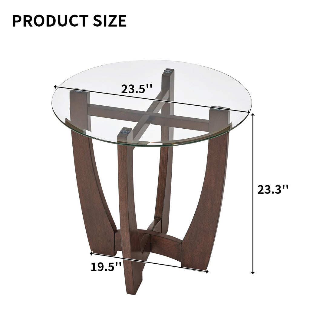 Round Glass End Table with Wood Base P96801