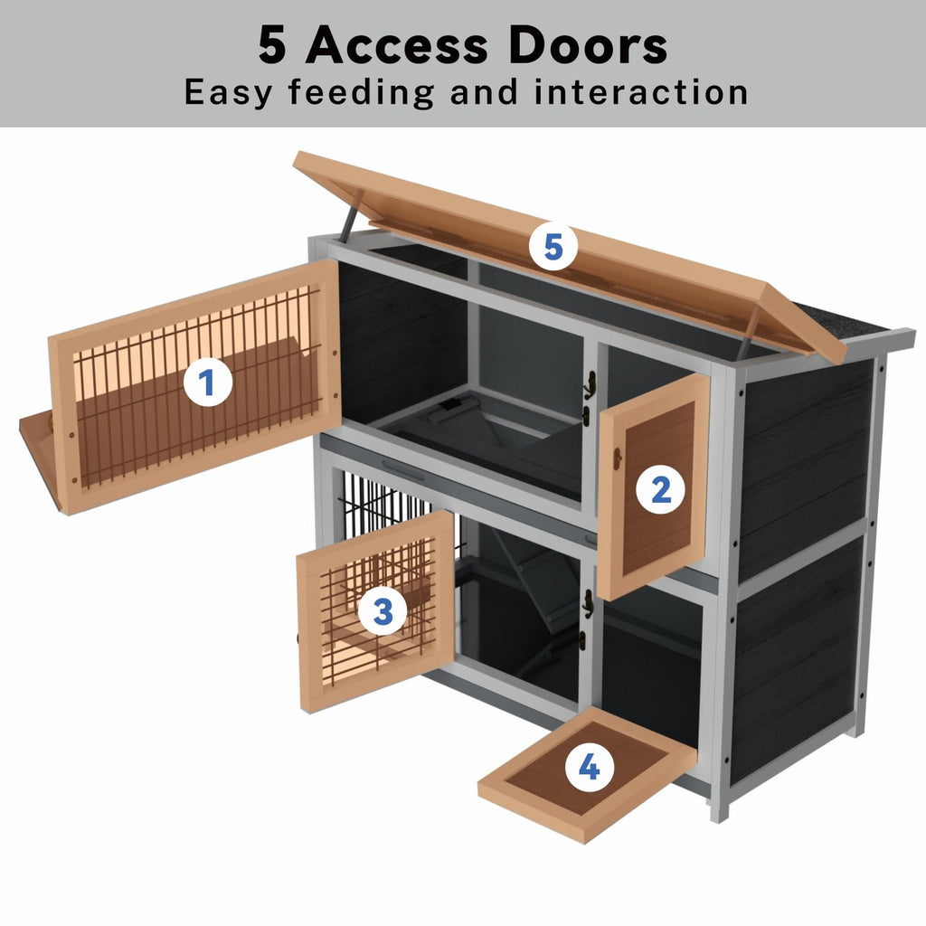 Large 2-Story Rabbit Hutch with Hay Feeder D59262