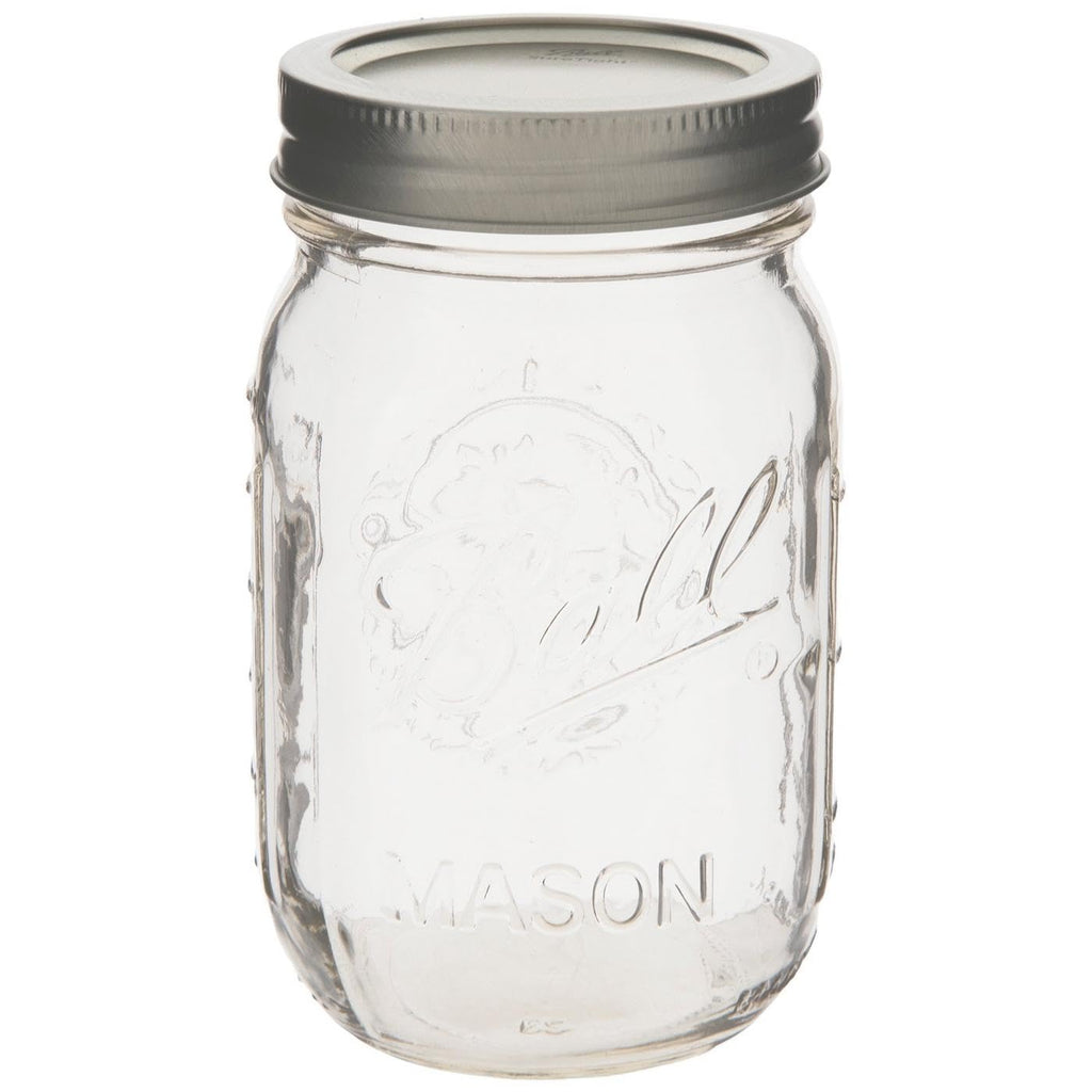 Clear Glass Mason Jars with Silver Lids, 16 oz, Set of 12 W941