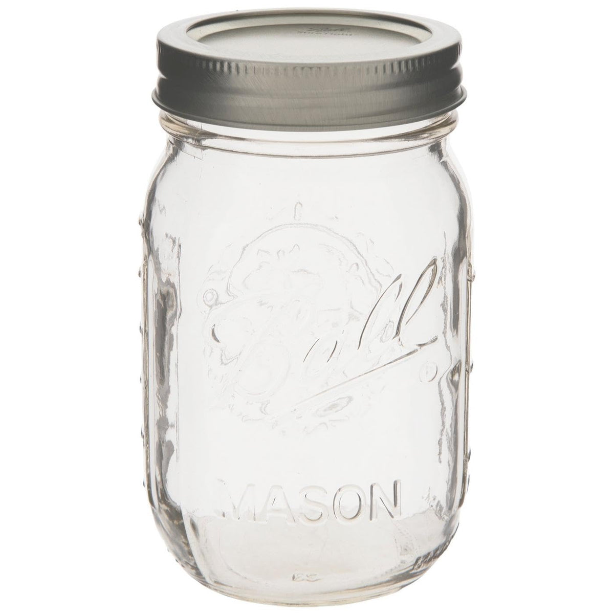 Clear Glass Mason Jars with Silver Lids, 16 oz, Set of 12 W941