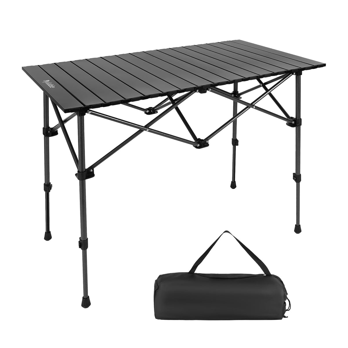 Folding Camping Table Aluminum Adjustable Height Black H61893