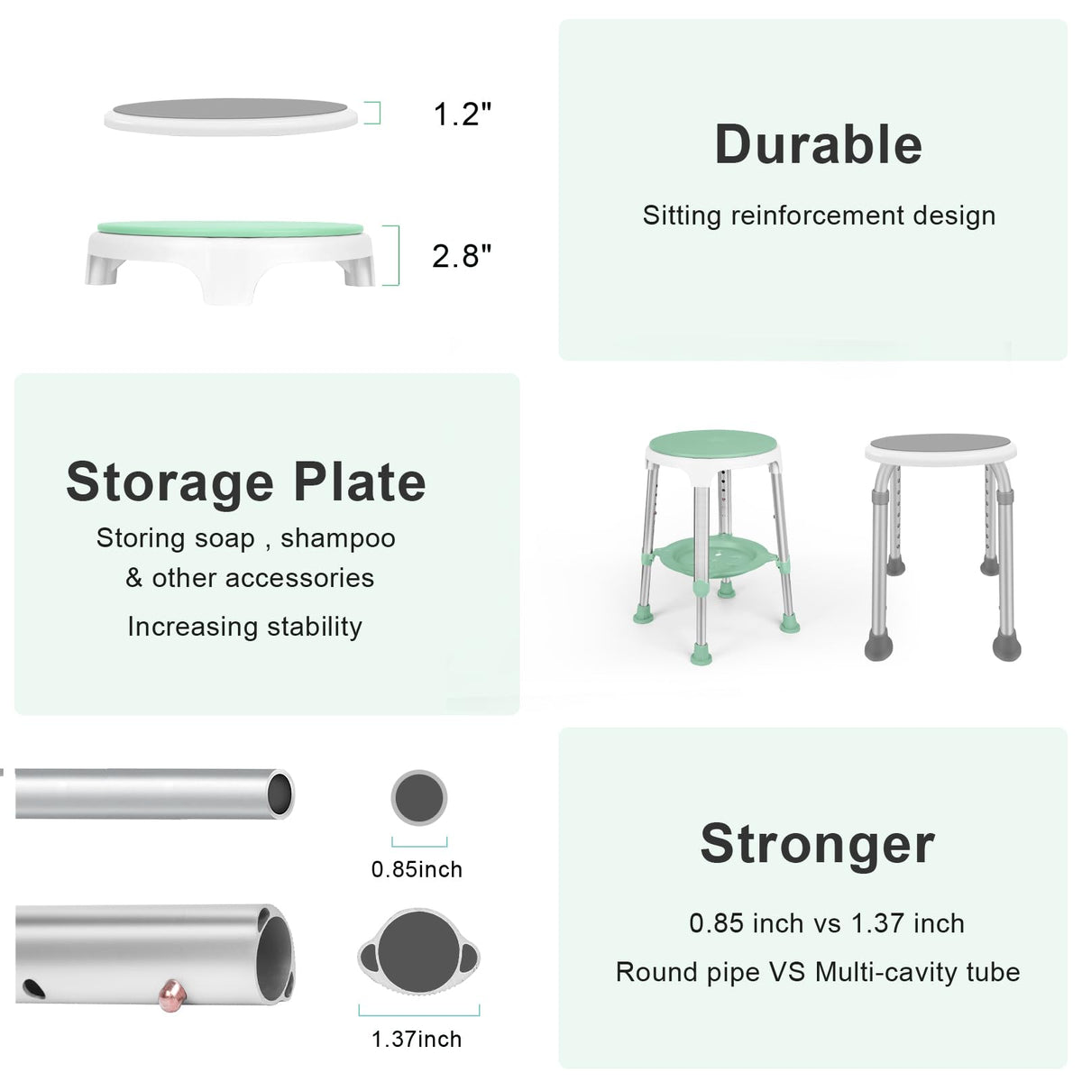 Adjustable Swivel Shower Chair with Storage Tray P188