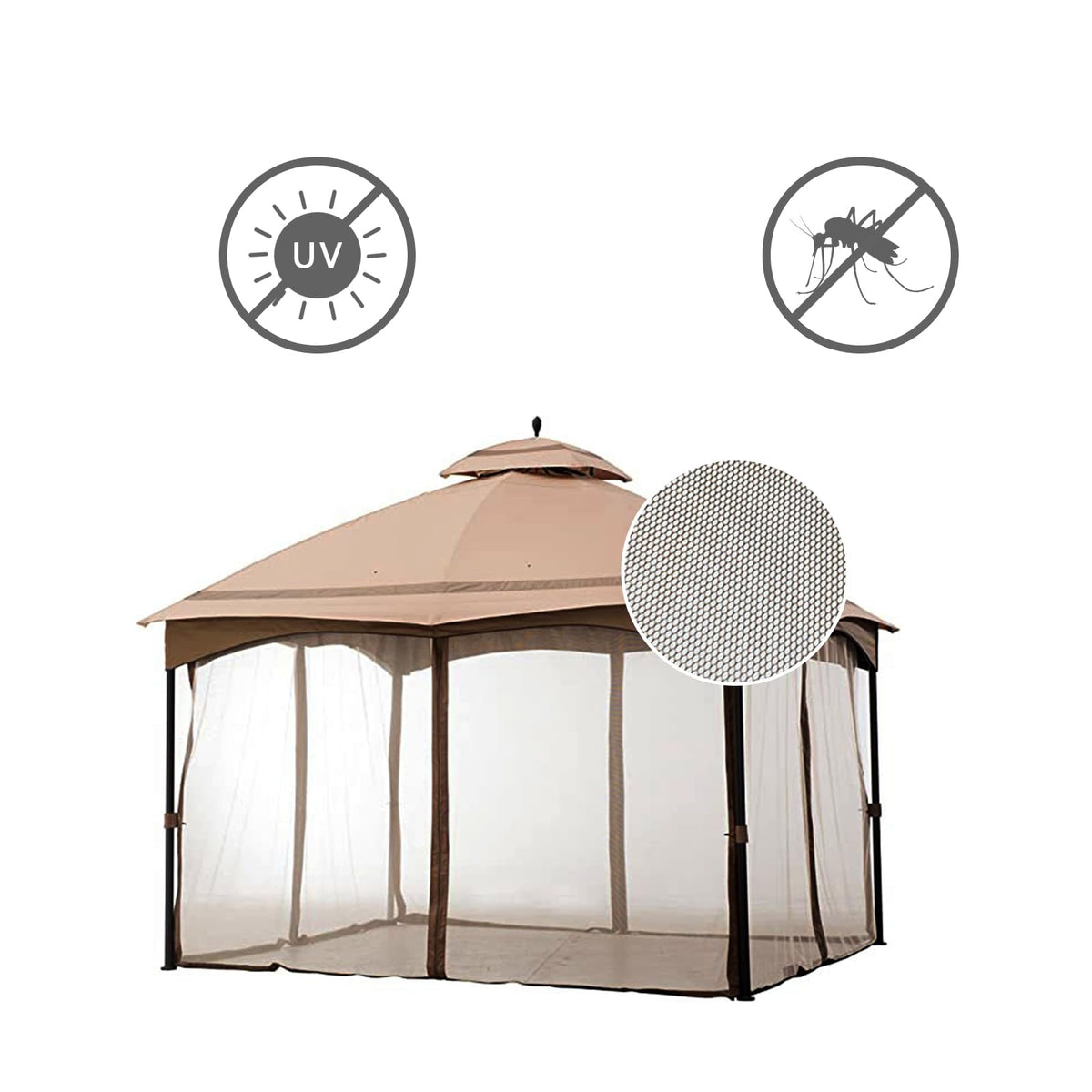 10' x 12' 4-Panel Mosquito Netting Sidewall Curtain with Zippers C703834