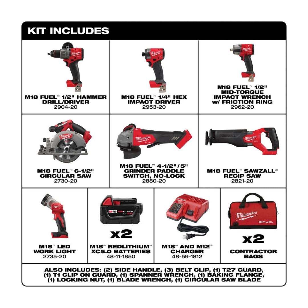 18-Volt Lithium-Ion Brushless Cordless Combo Kit with Two 5.0 Ah Batteries (7-Tool) F4275