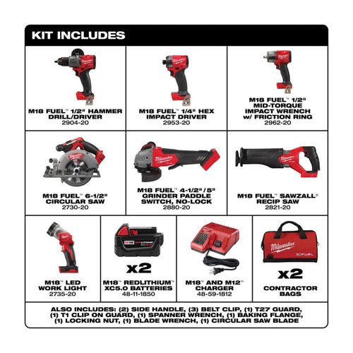 18-Volt Lithium-Ion Brushless Cordless Combo Kit with Two 5.0 Ah Batteries (7-Tool) F4275