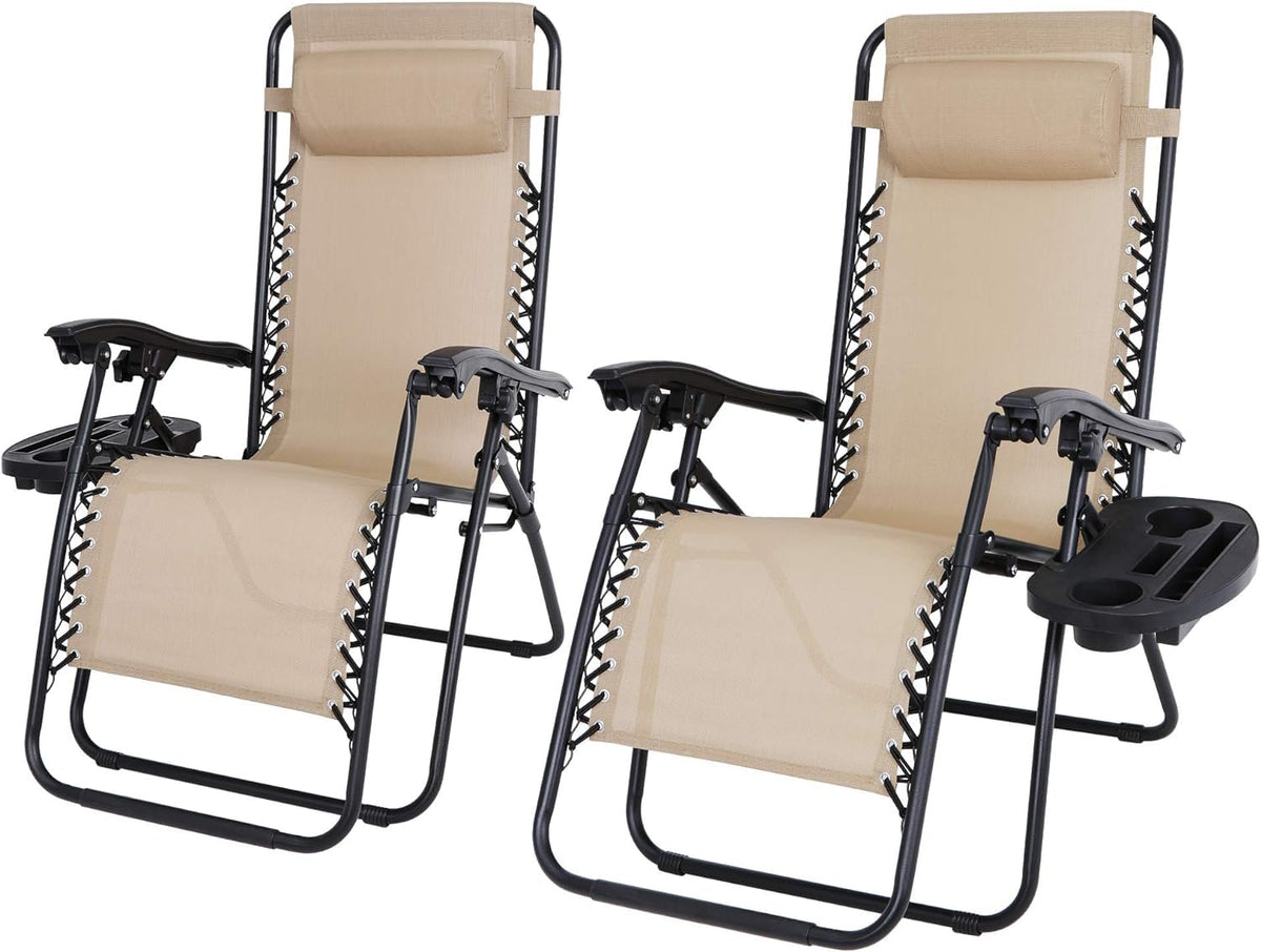 Zero Gravity Lounge Chairs Set of 2 Adjustable Folding Recliners with Cup Holders K927158
