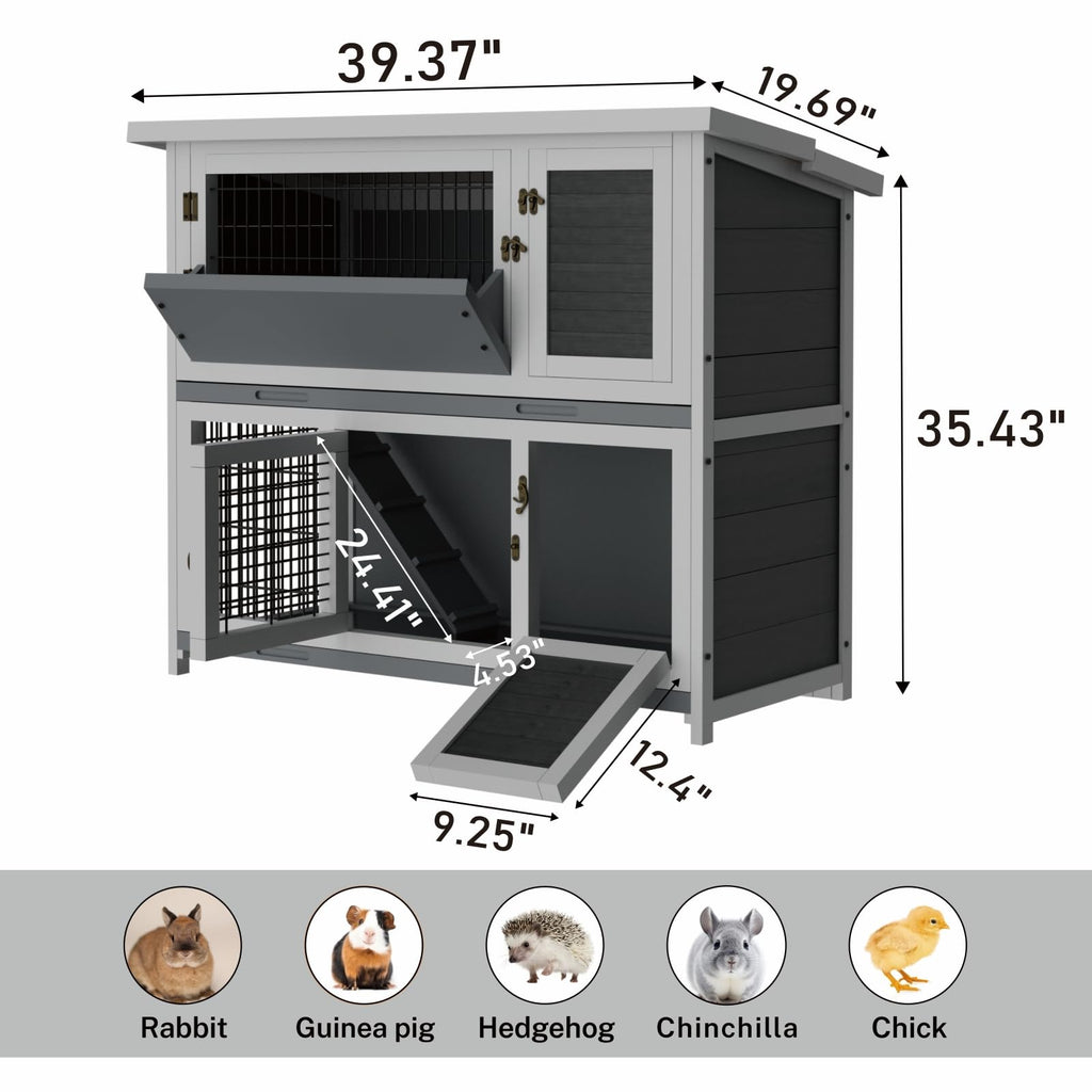 Large 2-Story Rabbit Hutch with Hay Feeder D59262