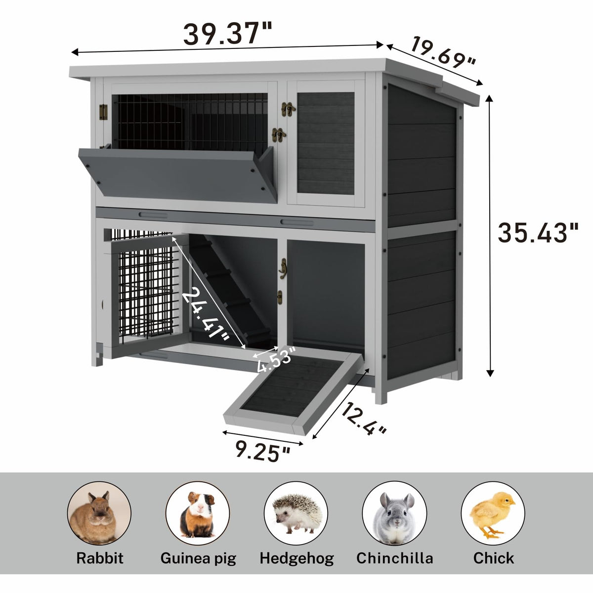 Large 2-Story Rabbit Hutch with Hay Feeder D59262