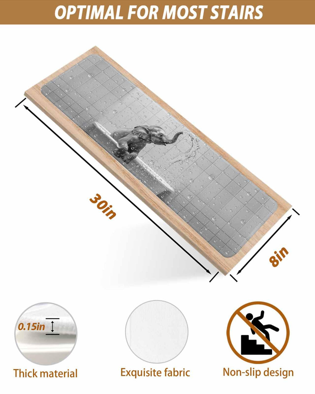 Grey Peel and Stick Stair Treads 8''x30'' 10PCS C84941