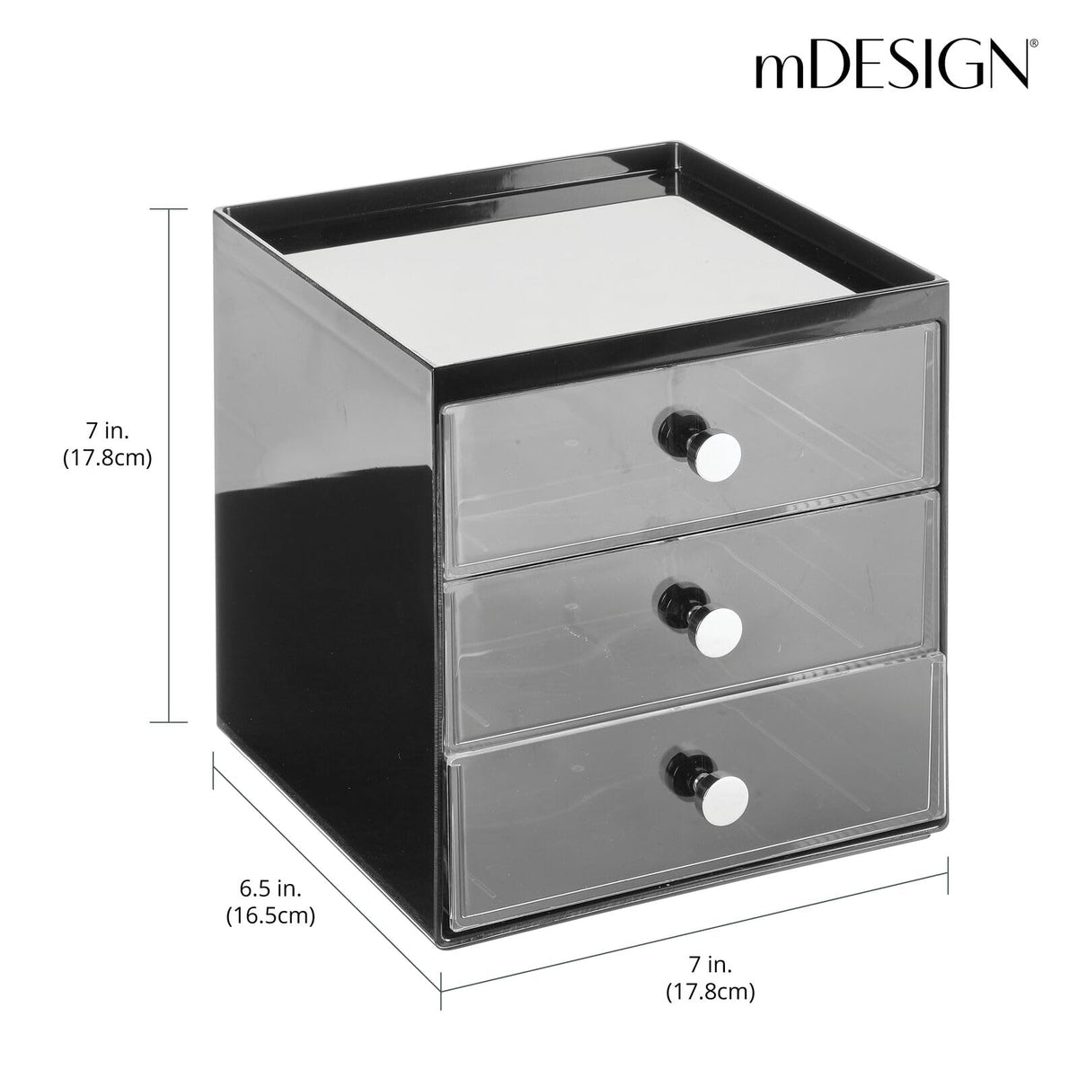 Makeup Organizer Storage Cube with 3 Drawers Black/Clear C81924