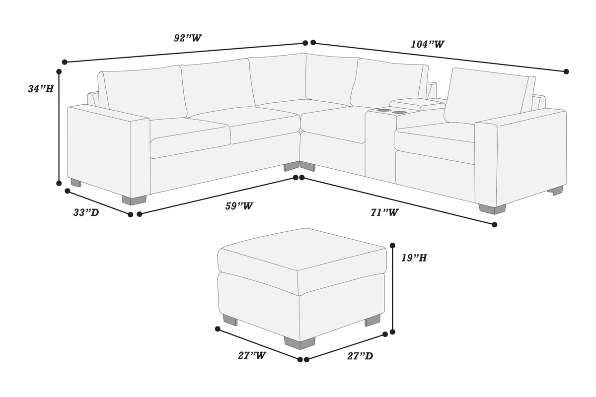 Light Gray 4pc Corduroy Sectional Sofa Set with Ottoman E71771