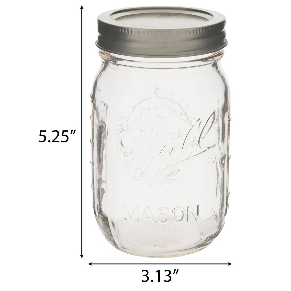 Clear Glass Mason Jars with Silver Lids, 16 oz, Set of 12 W941