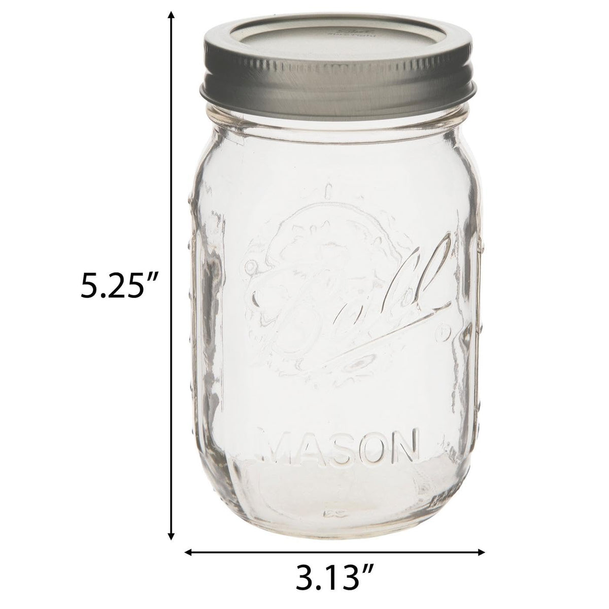 Clear Glass Mason Jars with Silver Lids, 16 oz, Set of 12 W941