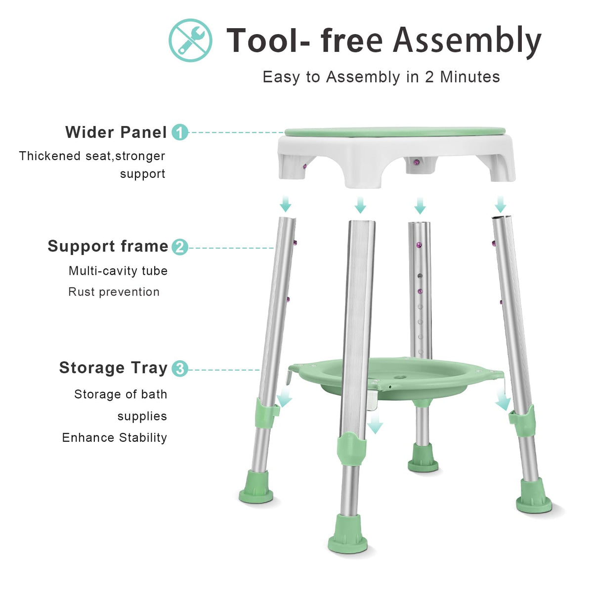 Adjustable Swivel Shower Chair with Storage Tray P188