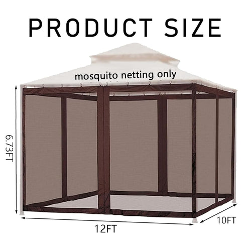 10' x 12' 4-Panel Mosquito Netting Sidewall Curtain with Zippers C703834