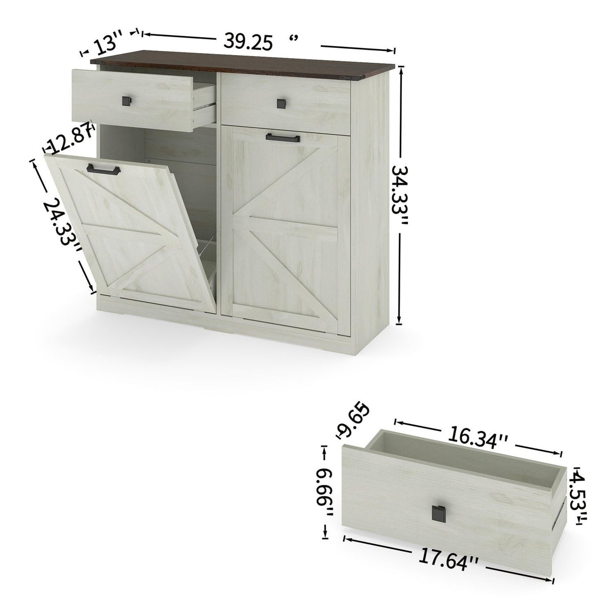 Brown and Antique White 20 Gallon Tilt-Out Trash Cabinet X65733