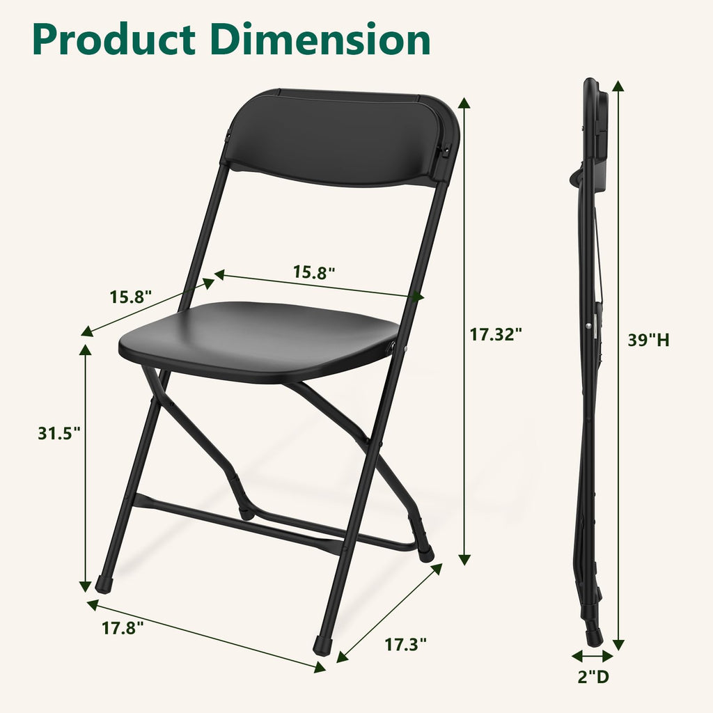 Black Plastic Folding Chairs, 10 Pack Steel Frame 350lbs Capacity S13371