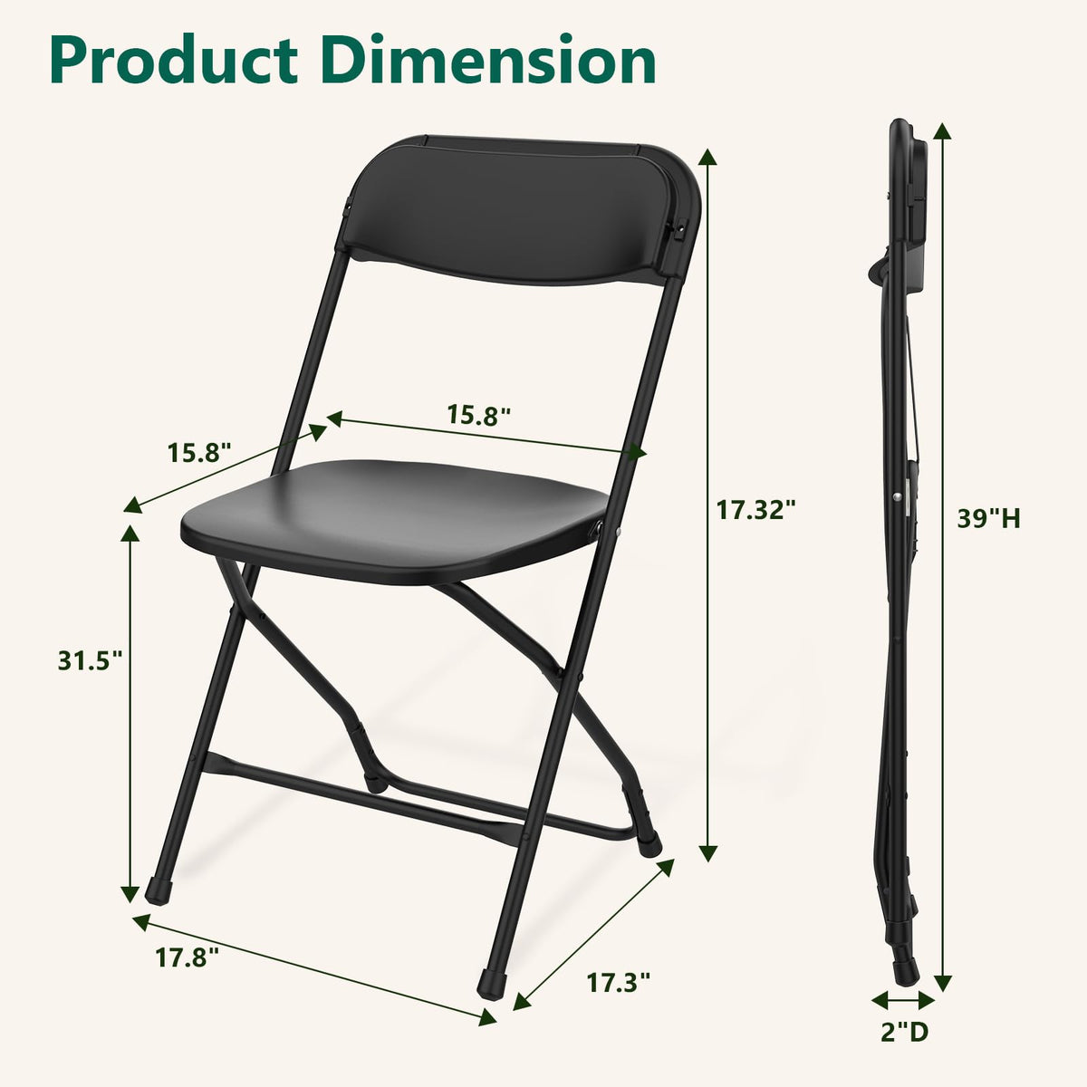 Black Plastic Folding Chairs, 10 Pack Steel Frame 350lbs Capacity S13371