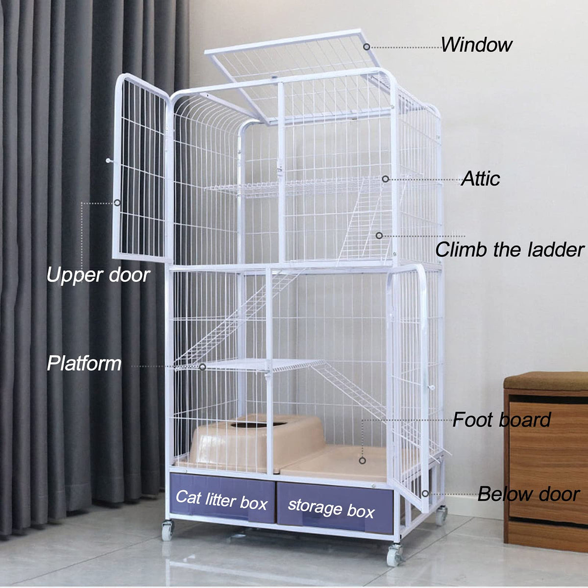 Heavy Duty Metal Cat Cage Dog Crate with Four Wheels W7562