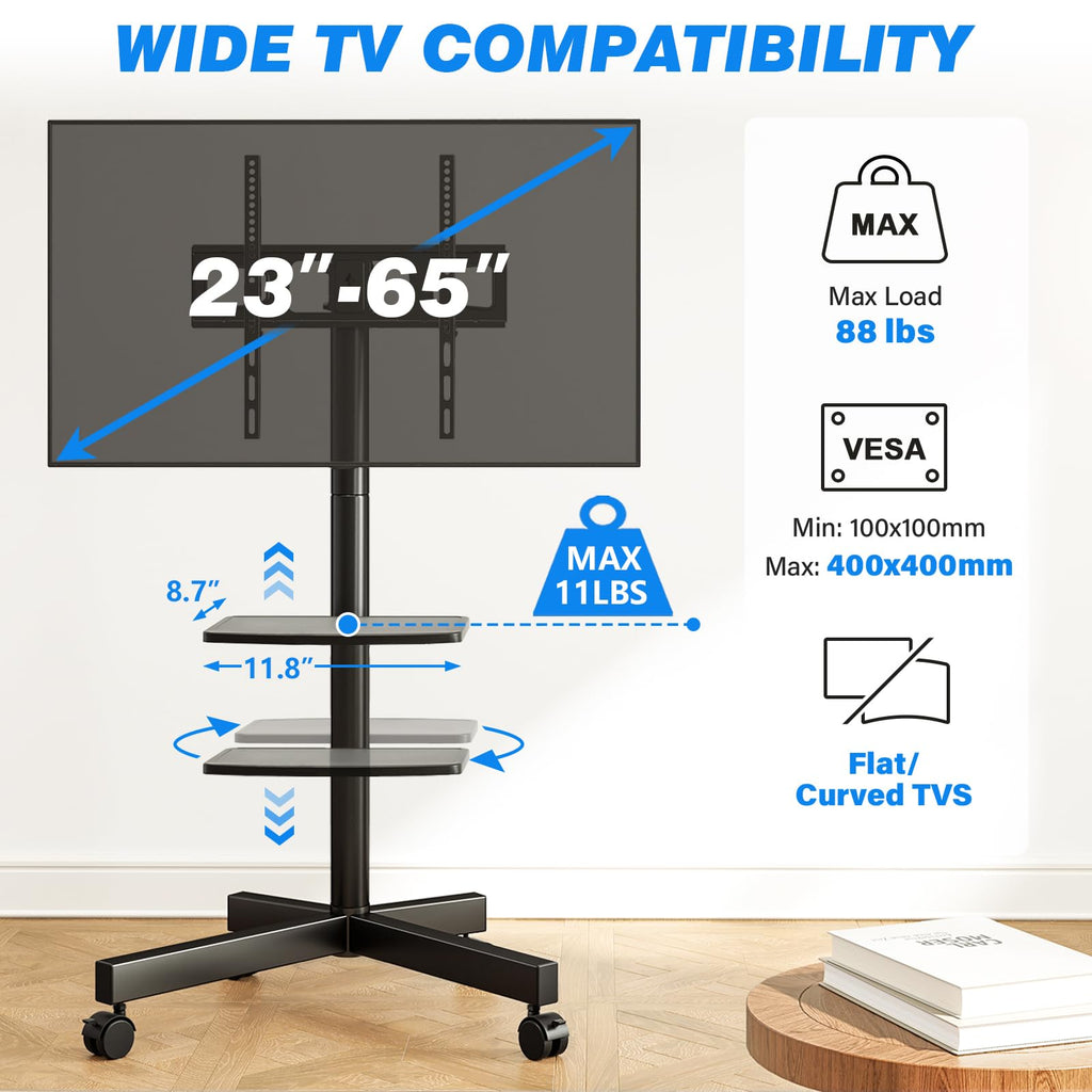 Mobile TV Stand for 23-65 Inch Flat Curved TVs Black O504