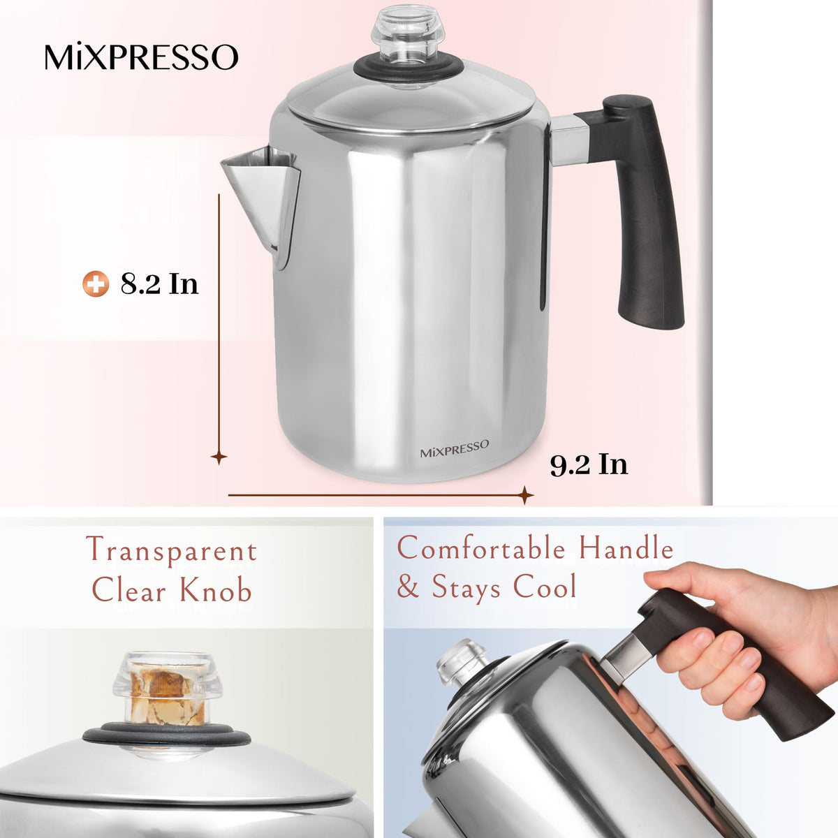 5-8 Cup Stainless Steel Stovetop Coffee Percolator Z56303