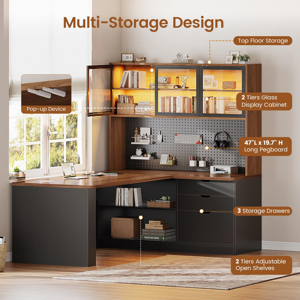 L Shaped Computer Desk with Drawer and Bookshelf B380