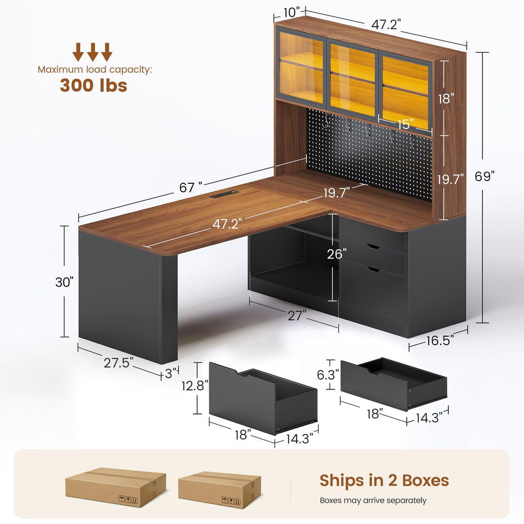 L Shaped Computer Desk with Drawer and Bookshelf B380