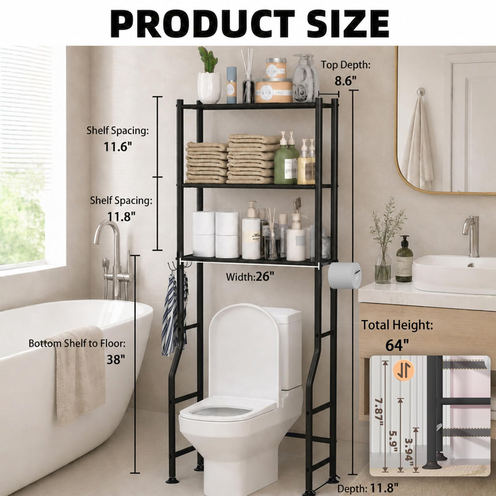 3-Tier Over Toilet Storage, Black O96625