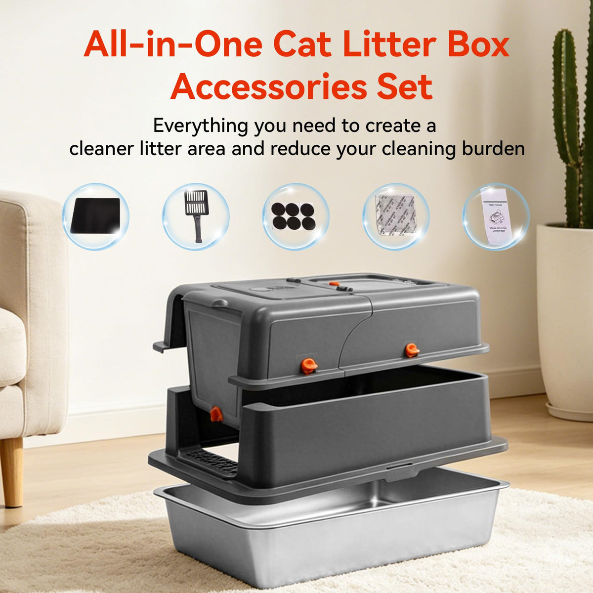 2 Pack XXXL Stainless Steel Litter Box with Lid X404
