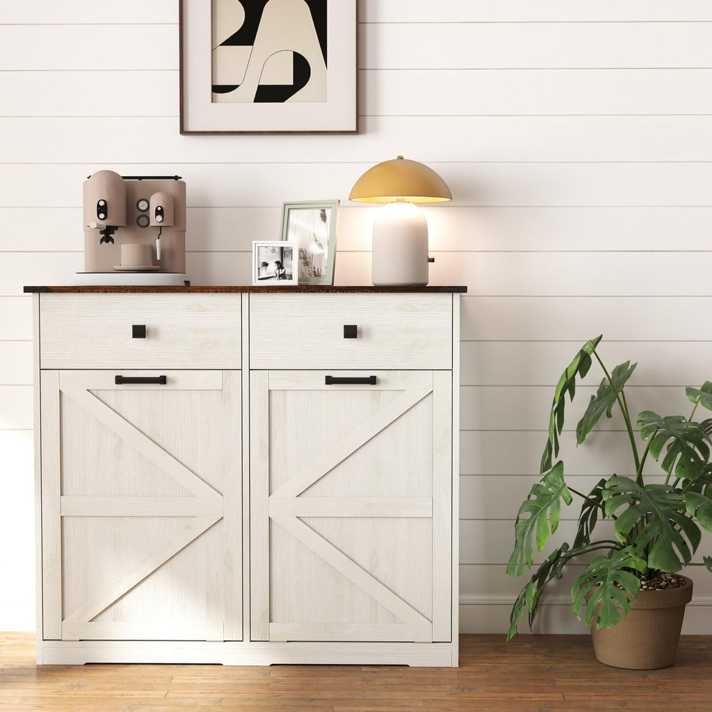 Brown and Antique White 20 Gallon Tilt-Out Trash Cabinet X65733