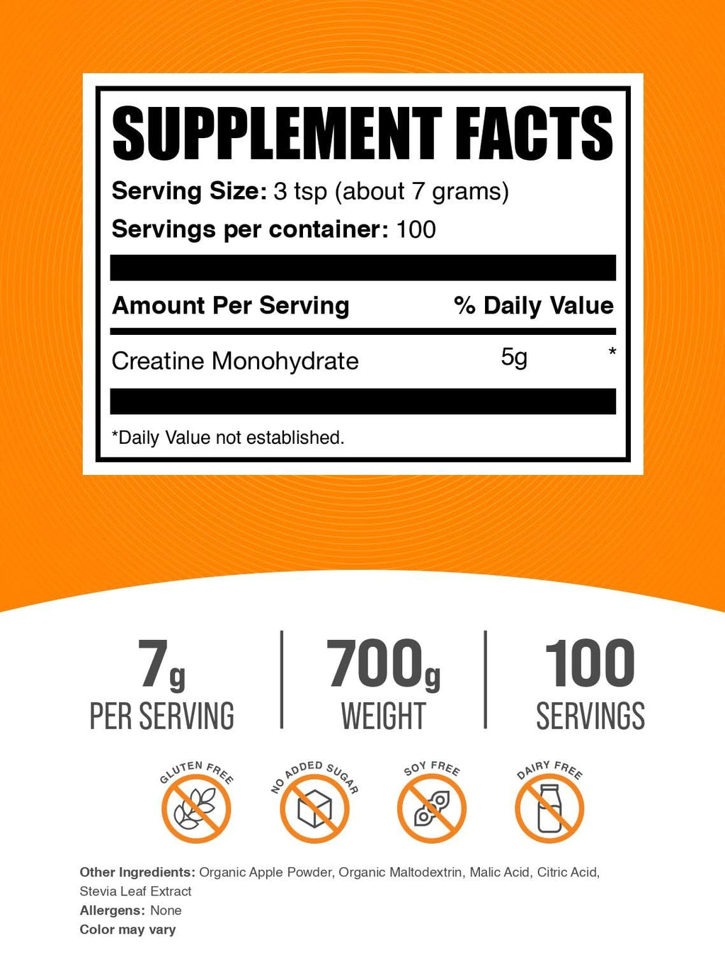 Micronized Creatine Monohydrate Powder, Sour Green Apple, 700g M52747