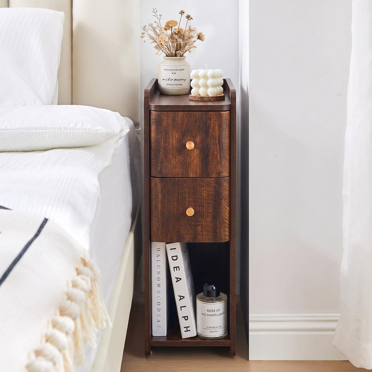Wooden 2 Drawer Narrow Nightstand N64778